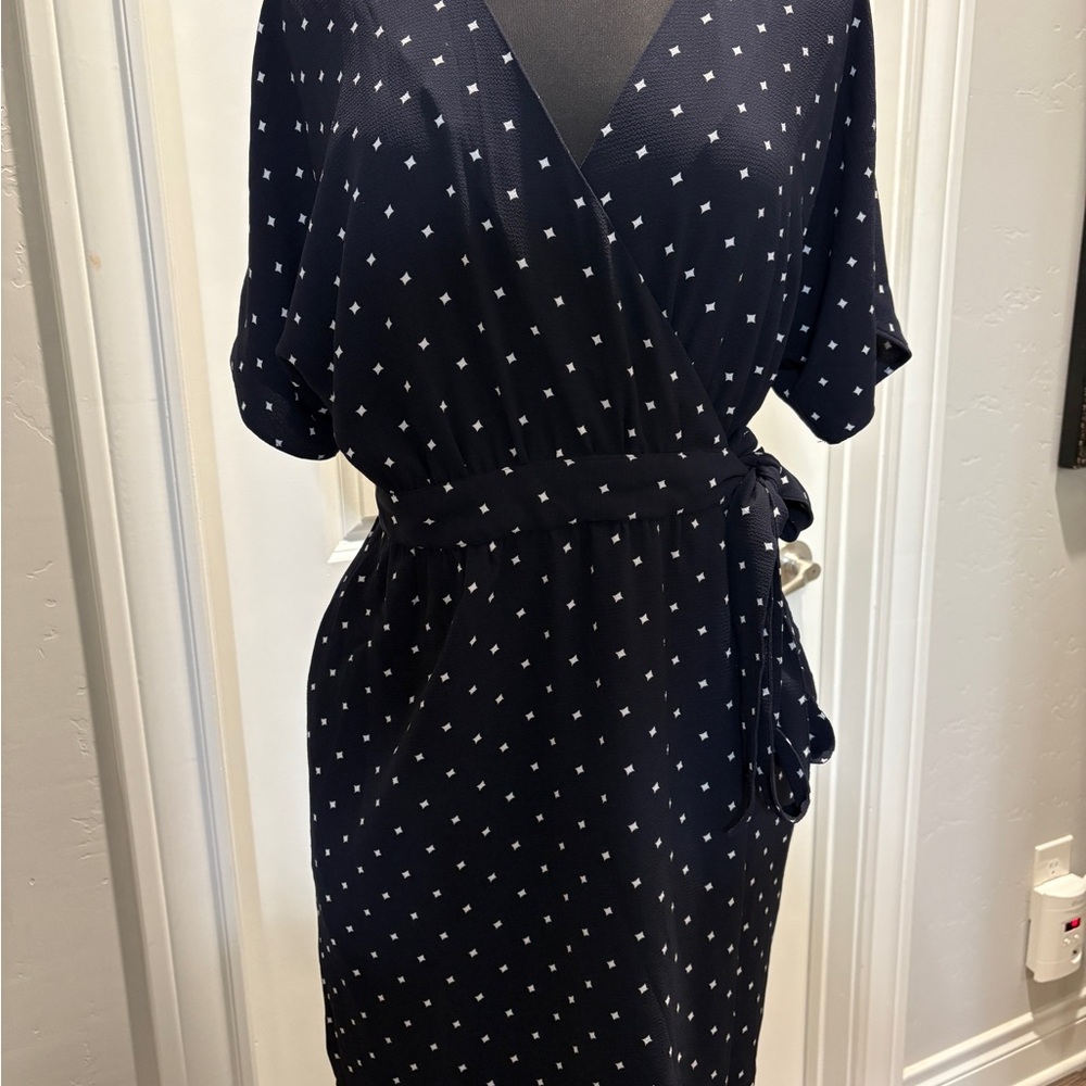 Ann Taylor Navy Midi Dress with White Dots